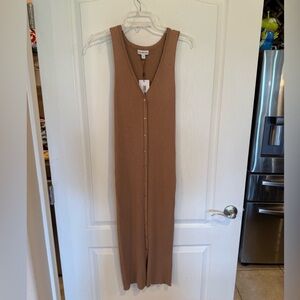 Calvin Klein smooth cotton rib sweater v neck midi dress